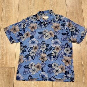 Tommy Bahama Blue and Tan Floral Men's Shirt